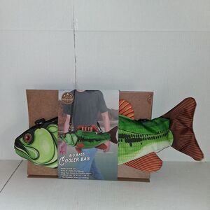 Big Bass Fish Shaped Cooler Bag Peak and Pine - Straps - New holds 6 cans